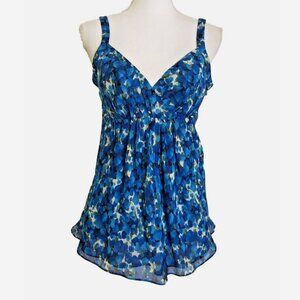 AK ANNE KLEIN Blue Floral Silk Chiffon Babydoll Tank NWT P/S Empire Waist